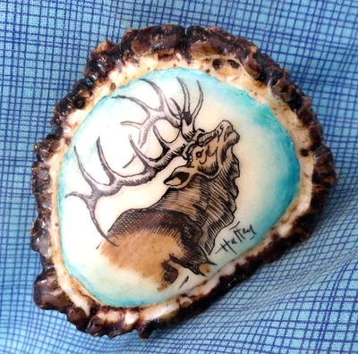 Majestic Elk Antler Burr Dress Belt Buckle Sportsmans Artisan Signed Vtg .GMP477 - Image 1 of 4