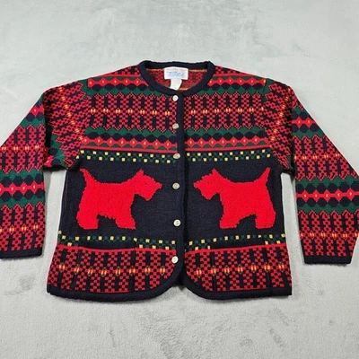 Vtg Tally Ho Scottie Dog Cardigan Womens Large Sweater Scottish Creation Pollak - Image 1 of 4