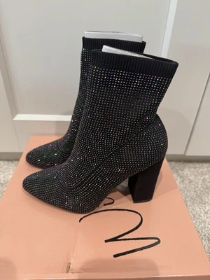 WILD PAIR Womens Black Sock Stretch Baybe Pointed Toe Block Heel Booties 5 M - Image 1 of 4