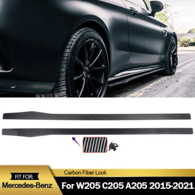 Side Skirts Extension Lip For 2015-2021 Mercedes Benz W205 C205 C63 Carbon Look Foto 1 de 4