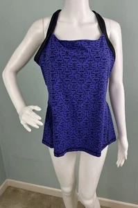 Women's Lucy LucyPower Purple Dash Print Crossback Activewear Tank Top Sz XL - Picture 1 of 16