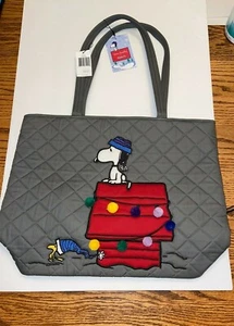 Vera Bradley Peanuts Collection Snoopy Holiday Skiing Tote Bag Quilted Gray - Picture 1 of 6