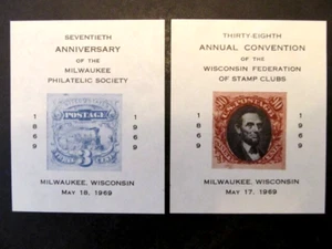 MILWAUKEE, WISCONSIN PHILATELIC SOCIETY (1969) SOUVENIR SHEETS, MNHNG - Picture 1 of 2