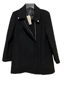 Mango MNG Abrigo Sandy Recycled Wool Full Zip Coat Womens Size M Black New NWT - Picture 1 of 8
