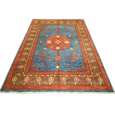 5'9"x7'10" Blue Turkeman Ersari with Khotan Design Soft Wool Oriental Rug R70648 - Image 1 of 4