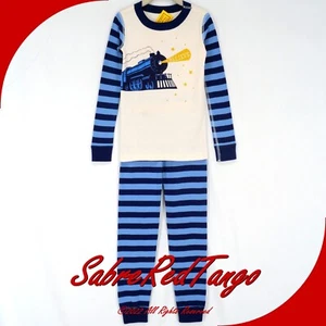 NWT HANNA ANDERSSON ORGANIC LONG JOHNS PAJAMAS POLAR EXPRESS STRIPE 130 8 - Picture 1 of 4