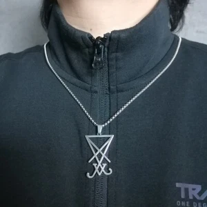 Edelstahl seltsames Siegel Luzifer Anhänger Halskette Herren Satanisches Amulett - Bild 1 von 7