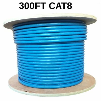 300FT CAT8 40Gbps 23AWG Network LAN Ethernet S/FTP Cable Spool Solid Wire Blue - Image 1 of 2