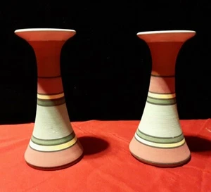 Renowned Potter David Greenbaum Candlestick Holder Pair Vibrant 8" Tall - Picture 1 of 10