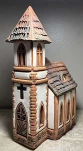 Lithuanian Clay Pottery Church Tea Light Candle Holder Cottage Folk Art 11x7 - Picture 1 of 9