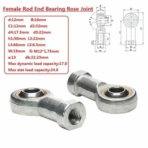 M12 Female Rod End Bearing Rose Joint Right/Left Hand Thread SI12T/K SIL12T/K - Picture 1 of 4