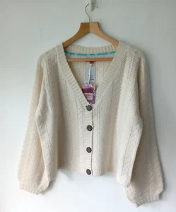 JOE BROWNS Waist Length,Relaxed Fit Ivory/Tan Cable Knit Cardigan UK 16 BIG £69