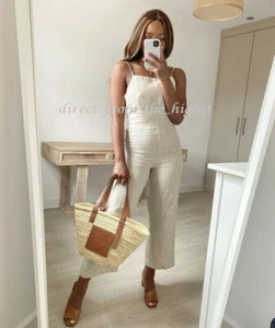H&M Beige Linen Jumpsuit Size UK 8_10_12_14_16 - Picture 1 of 3