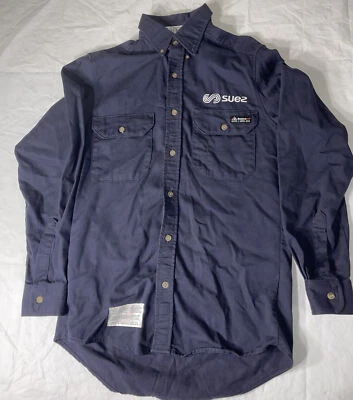 New Bulwark  FR Flame Resistant CAT2 SMALL Navy Blue Suez Work Shirt J123 - Image 1 of 4