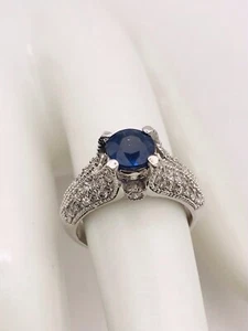 14k White Gold Natural Sapphire And Pave Diamond Ring W/appraisal - Picture 1 of 8