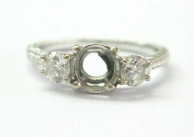 Three Stone Diamond Semi Mount Ring 14Kt White Gold Milgrain Design ( .50Ct ) - Image 1 of 4