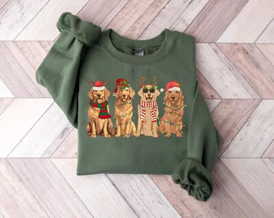 Golden Retriever Christmas Sweatshirt, Dog With Santa Hat Crewneck, Dog Shirt - Image 1 of 4