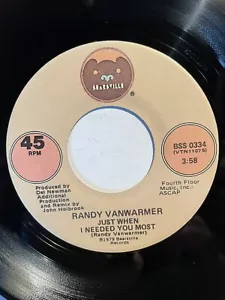 Randy Van Warmer “Just When I Needed You Most” Bearsville 7” 45 VG++ (Copy 1) - Picture 1 of 4