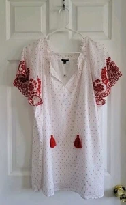 Talbots Women's Boho Blouse Plus 2X Embroidered Eyelet Lined Short Sleeve (5) - Picture 1 of 11