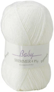 White Baby Shimmer 4 Ply Knitting Wool James Brett Acrylic Yarn 1 5 10 100g BYS4 - Picture 1 of 7
