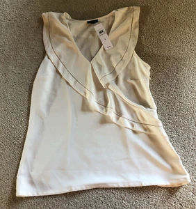 Camicia blusa Ann Taylor panna top senza maniche donna taglia 4 cerniera laterale nuova con etichette - Foto 1 di 9