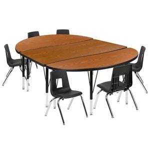 Flash 76" Oval Wave Set, 12" Chairs, Oak/BK - XU-GRP-12CH-A3048CON-48-OAK-T-P-GG - Picture 1 of 1