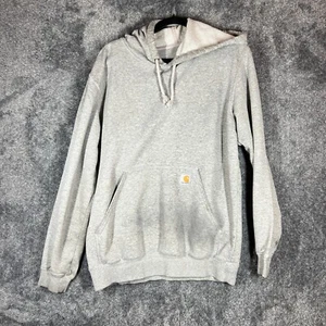 Carhartt Sweatshirt Mens Medium Gray Workwear Worn Stain K124 Hoodie Pullover - Picture 1 of 9