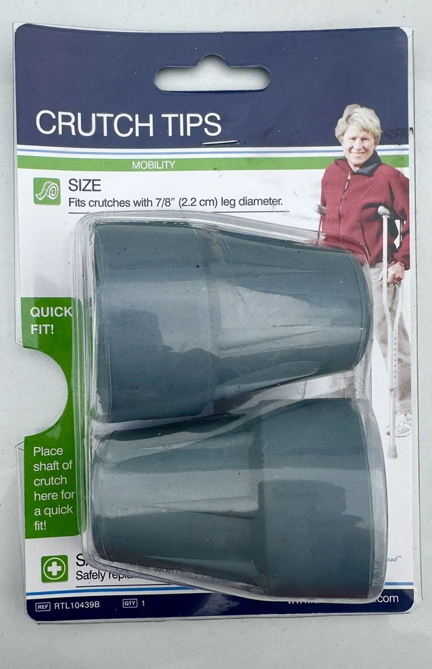 Puntas de muleta Drive Medical RTL10439B, 7/8", gris, 1 par nuevas. En paquete. Foto 1 de 3