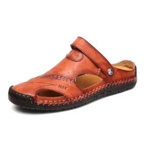 sandales homme cuir véritable plage pantoufle pas cher été chaussure marron - Imagen 1 de 13