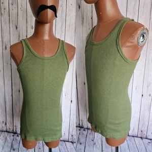 1970s Deadstock Vest Olive Green Cotton Mix -S/M Skinny- Vintage Disco DC84L - Picture 1 of 14