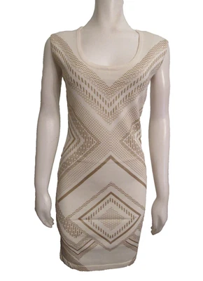 DE COLECCIÓN XOXO Bodycon Sin Mangas Invierno Blanco/Dorado Geo Estampado Vestido L Foto 1 de 4