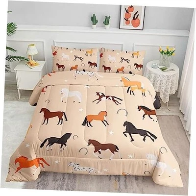 Juego de cama edredón para niños niños niños niñas doble 68x86 pulgadas caballo Foto 1 de 4
