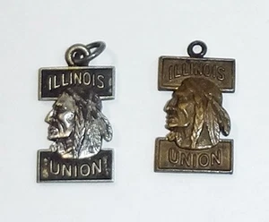 2 Vintage Illinois Union Pendants Silver & Gold Tone Native American Indian Head - Picture 1 of 2
