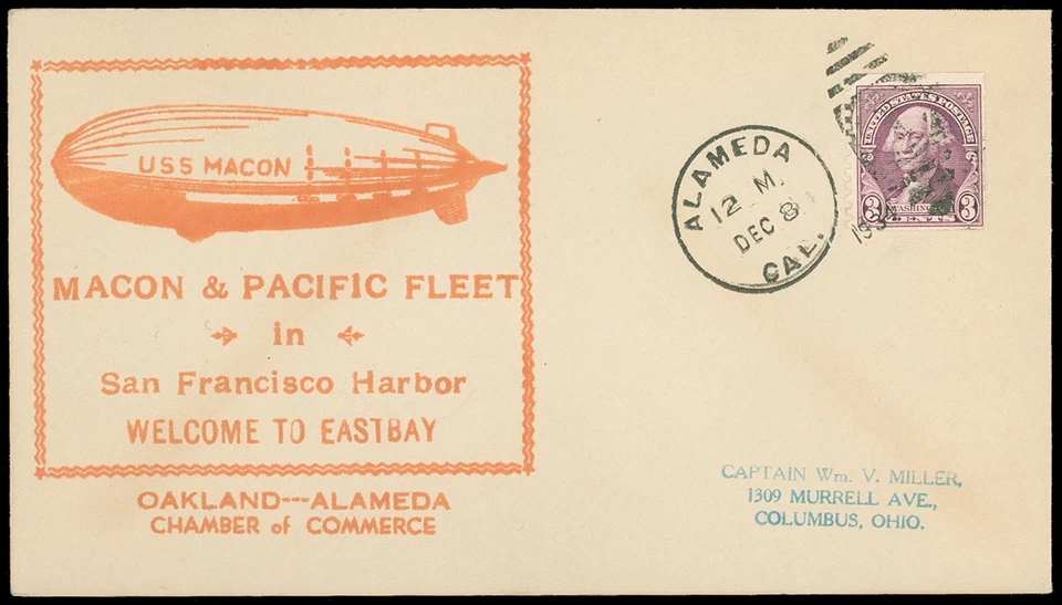 12/8/34 USS MACON & PACIFIC FLEET, S. F. HARBOR, WELCOME to EASTBAY, OAK-ALAMEDA - Image 1 of 1