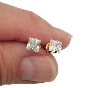 18K Yellow Gold Filled Nickel-free 4x4mm Square Zircon Fine Post Stud Earrings - Picture 1 of 1