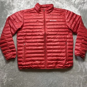 Columbia rote leichte gefütterte Daunenjacke mit durchgehendem Reißverschluss Kragen Herren Gr. XL - Bild 1 von 12