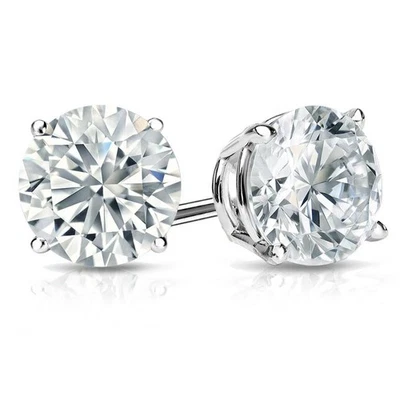 5.00 Ct D VS2 Round Lab Grown Diamond Studs Basket  14k Gold IGI Certified Screw - Image 1 of 4