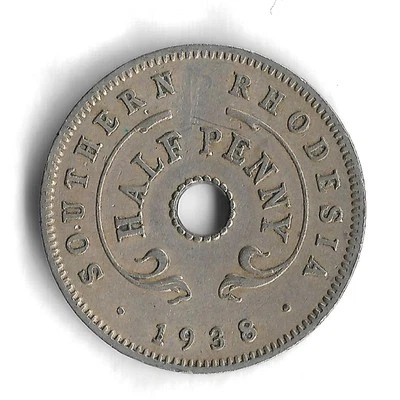 *Low Mintage* 1938 Rhodesia 1/2 Half Penny World Coin - Mintage 240,000 - KM# 14 - Image 1 of 2