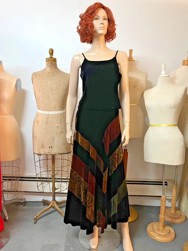 Conjunto de falda y camisola de terciopelo retazos geisha J Peterman vintage talla 6 nuevo con etiquetas Foto 1 de 4