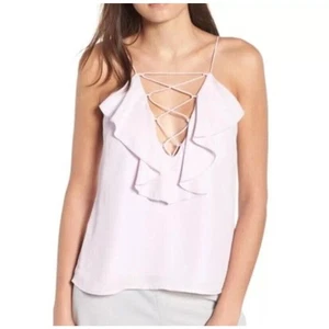 WAYF Lace Up Ruffle Cami Women's Small Lilac Purple Moss Deep Sexy V-Neck Plunge - Picture 1 of 9