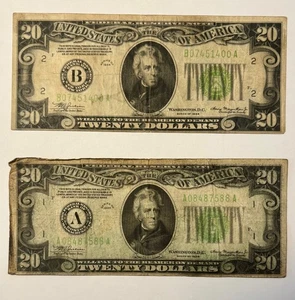 1934 $20 Twenty Dollar Federal Reserve Notes • Lot of 2 • Circulated Currency - Picture 1 of 8