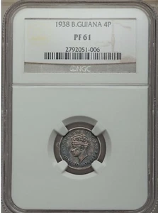1938 British Guiana Proof 4 Pence, NGC PF 61, Scarce Guyana - Picture 1 of 2