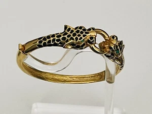 Vintage Stunning Gold Plated Leopard 🐆 Hinge Bracelet High End Costume - Picture 1 of 6