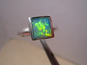 Anillo de incrustación de ópalo, plata esterlina, talla 6 3/4, sin cambiar tamaño - Imagen 1 de 11