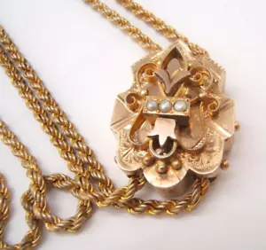 ANTIQUE VICTORIAN SLIDE WATCH CHAIN NECKLACE GOLD FILLED - Picture 1 of 10