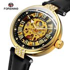 Forsining Womens Automatic Transparent Skeleton Luxury Leather Band Ladies Watch