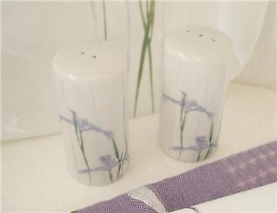 CORELLE COORDINATES ❤️ Corelle Shadow Iris SALT & PEPPER SHAKERS Porcelain Purple Floral