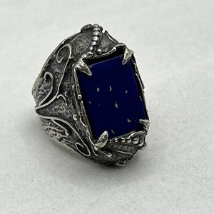 925 sterling silver mens gothic rings Blue Stone Sz 8 - Picture 1 of 14