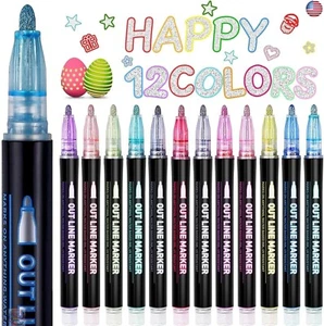 Easter Basket Essentials, 12 Colors Shimmer Markers Outline Glitter Pens, - Picture 1 of 6