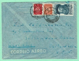 PORTUGAL 1947 AIRMAIL Cover to Wallendbeen NSW AUSTRALIA 7$75 Rate Magellan - Picture 1 of 2